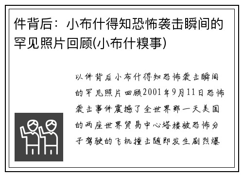 件背后：小布什得知恐怖袭击瞬间的罕见照片回顾(小布什糗事)