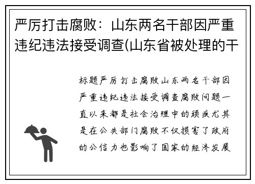 严厉打击腐败：山东两名干部因严重违纪违法接受调查(山东省被处理的干部)