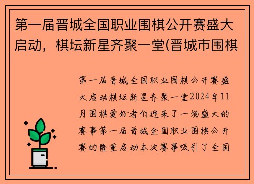 第一届晋城全国职业围棋公开赛盛大启动，棋坛新星齐聚一堂(晋城市围棋培训机构)