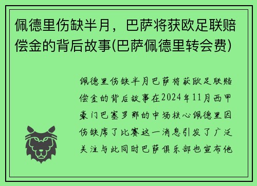 佩德里伤缺半月，巴萨将获欧足联赔偿金的背后故事(巴萨佩德里转会费)